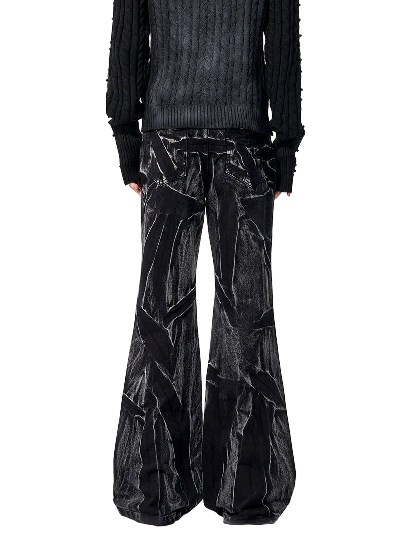 Black Vein Crushed Flare Jeans